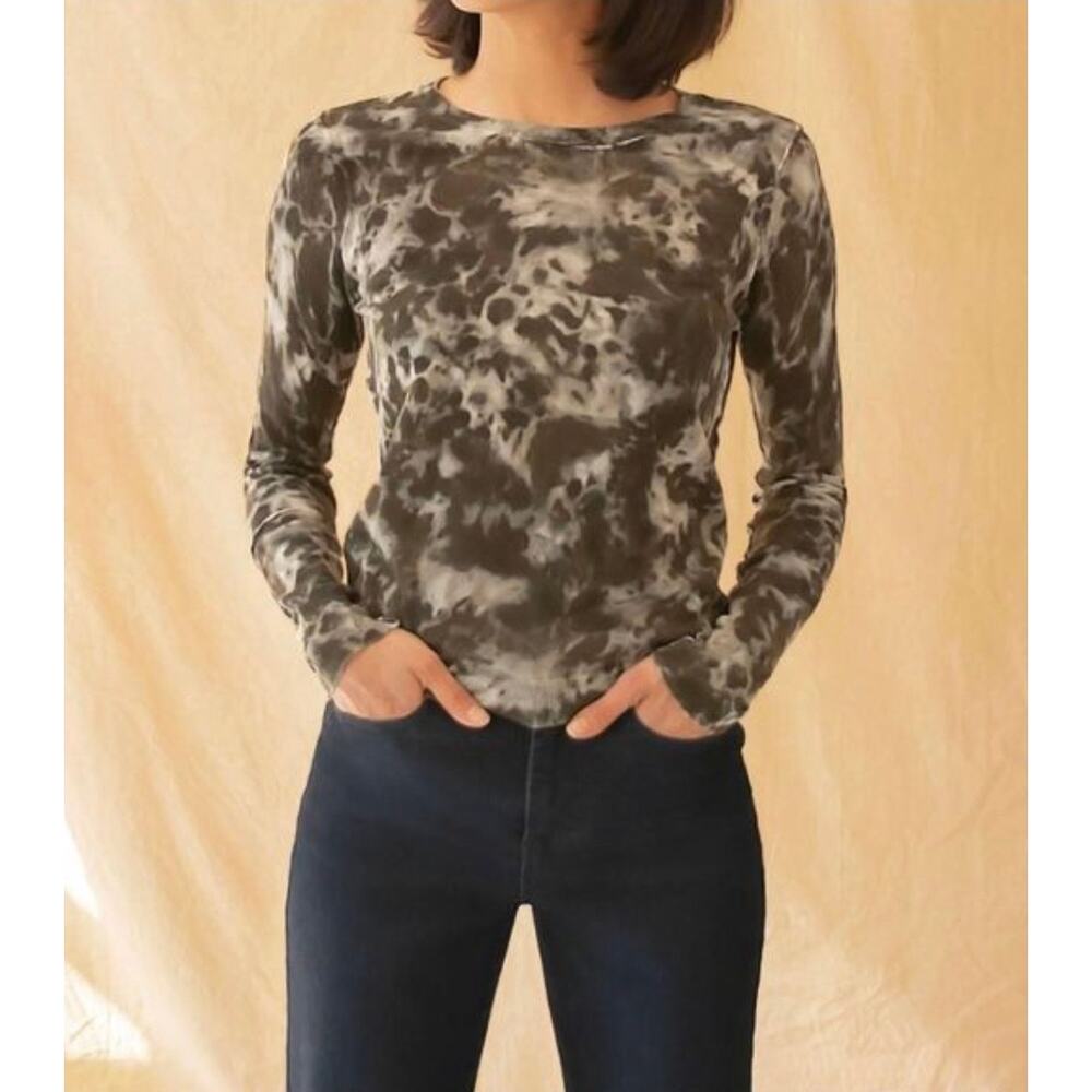 ECRU Womens M Green Reverse Print Tie Dye Crew Neck Lightweight Sweater Top